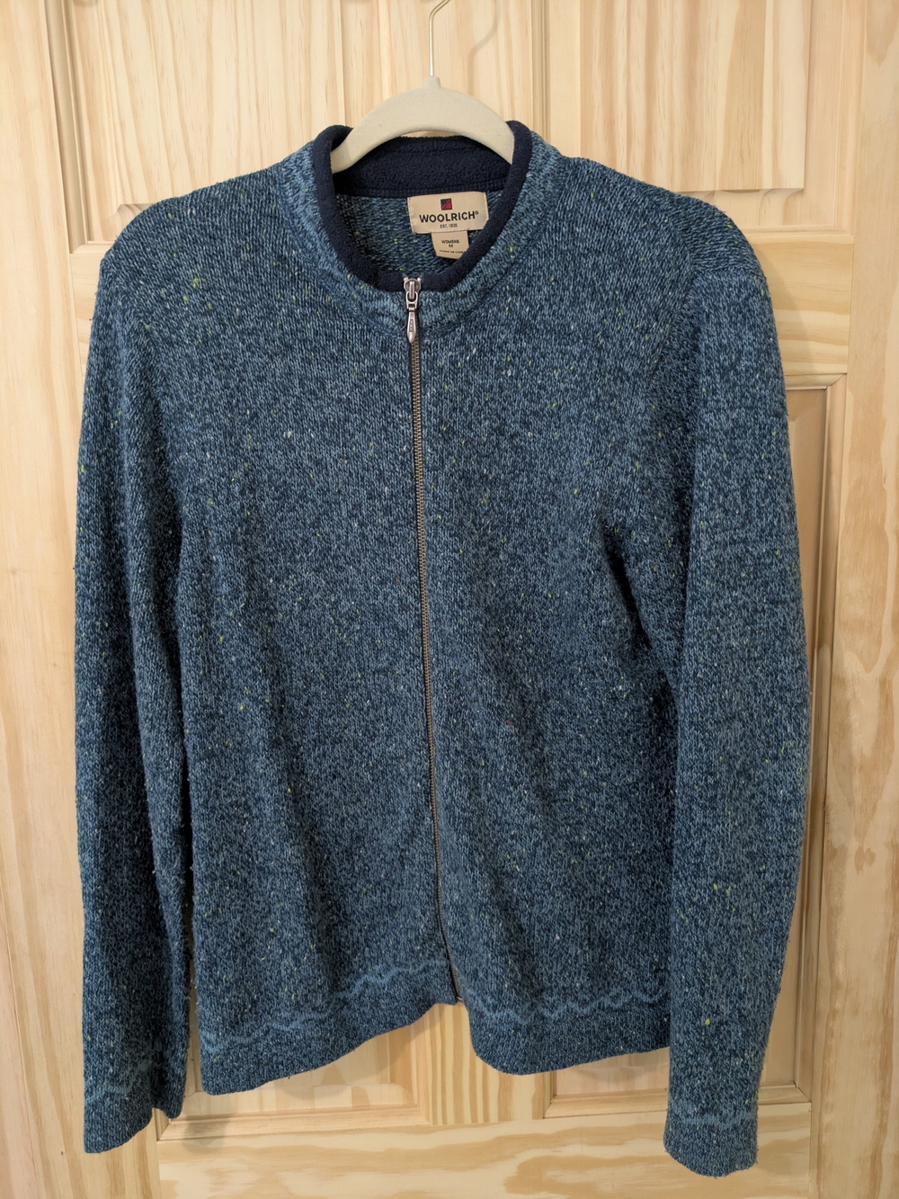 Woolrich Wool Zip Up Crew Sweater Blue Shades Knit Heritage Outdoor Pullover